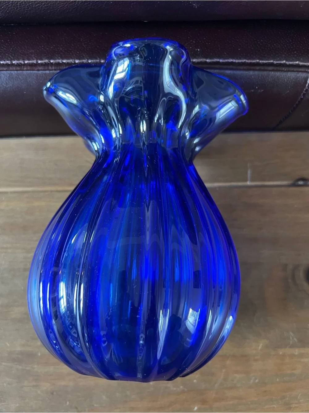 Cobalt Blue Ruffled Glass Vase - Vintage. Absolutely beautiful and perfect cond.
